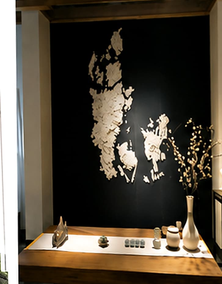 Decorative artwork displayed inside the DEWANG ART studio
