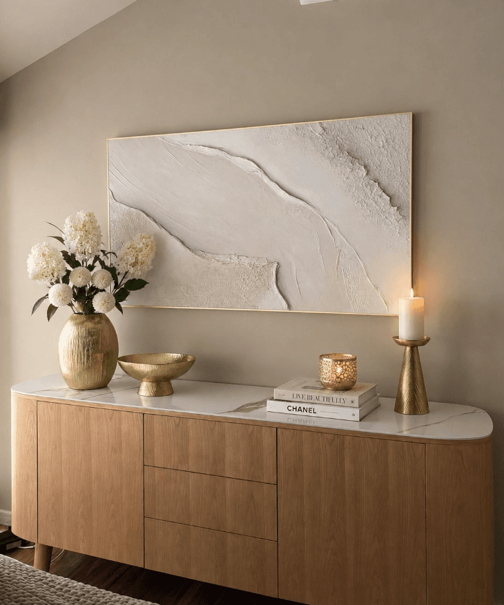 Custom texture painting for a refined neutral showflat interior