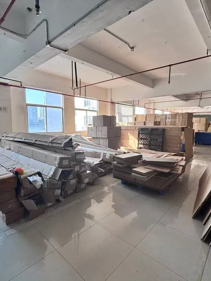Organized artwork materials and packaging inventory in the factory