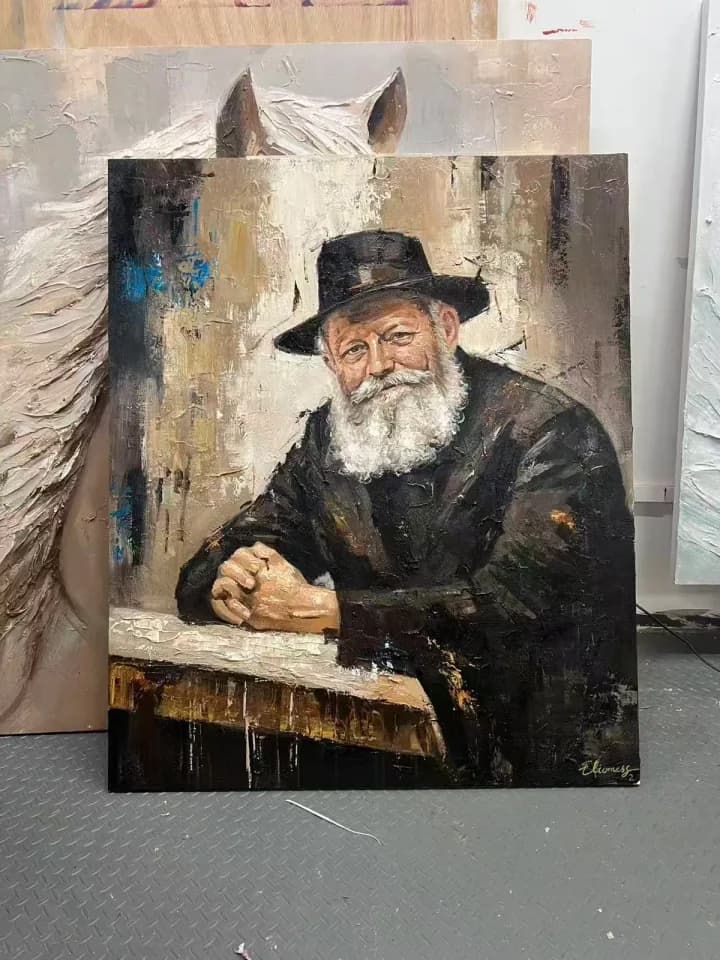 Textured portrait oil painting ready for inspection and packing