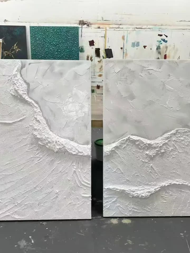 White textured diptych during production and quality review