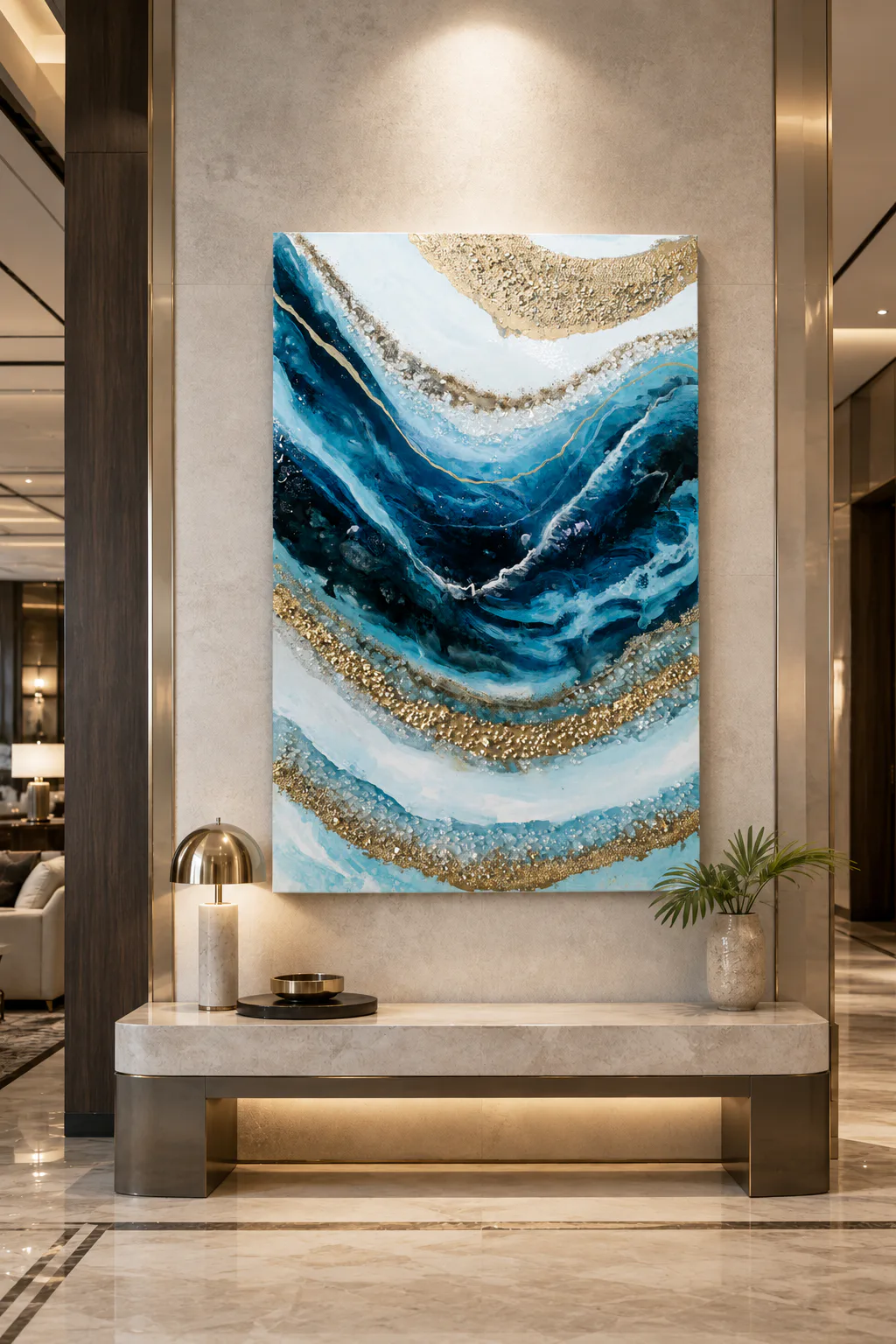 Azure Current Resin Art shown in an interior