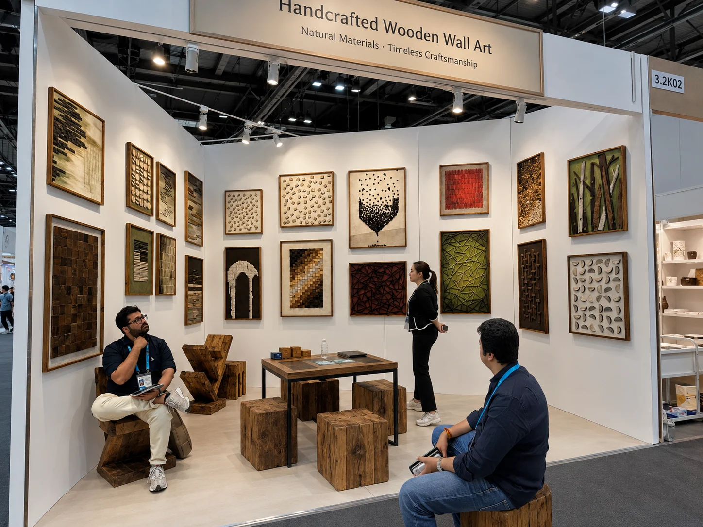 DEWANG handcrafted wooden wall art displayed at an international exhibition booth